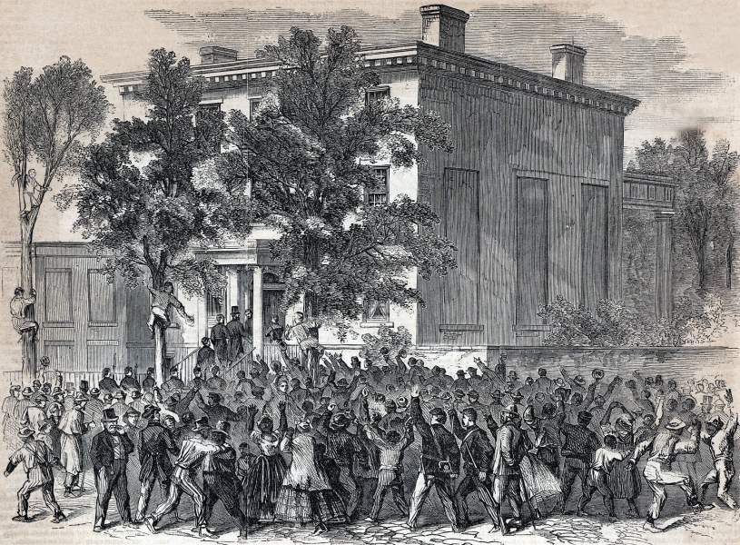 President Lincoln visits the home of Jefferson Davis in Richmond, Virginia, April 4, 1865, artist's impression, zoomable image
