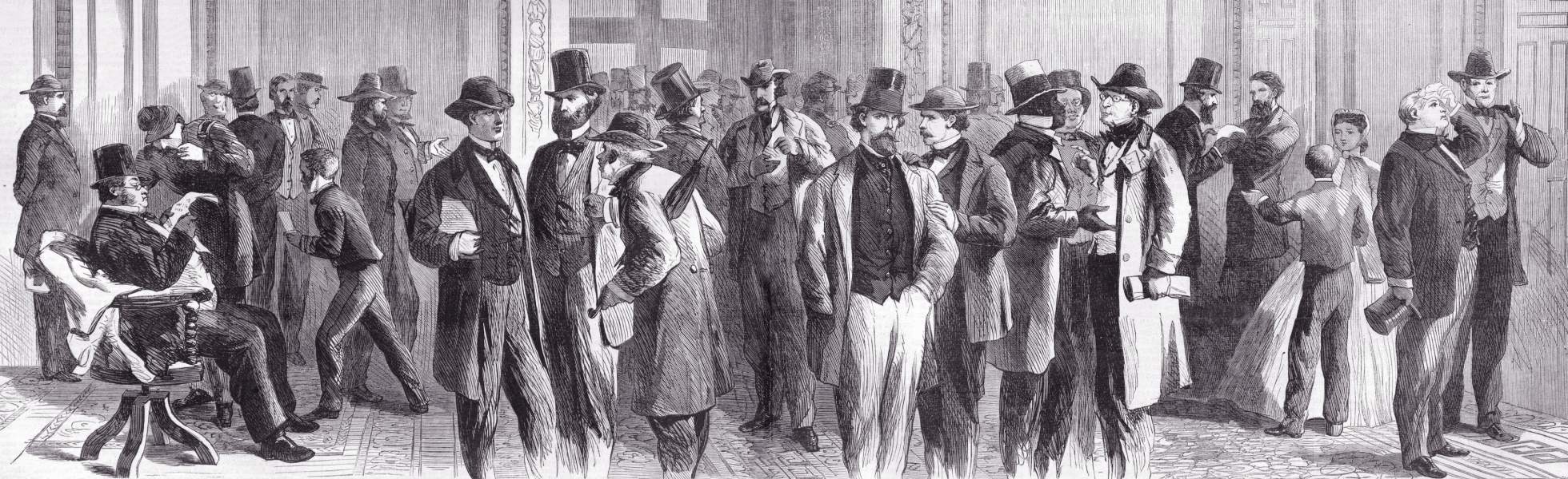 Lobby, House of Representatives, during passage of the Civil Rights Bill, March 13, 1866, zoomable image, detail.