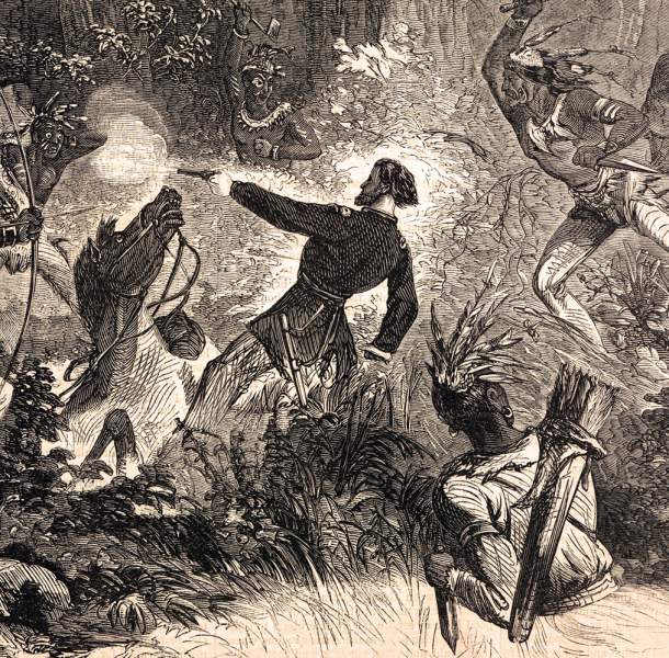 Death of U.S. Army courier Lieutenant F.J.H. Beever during North Dakota campaign, artist's impression, detail 