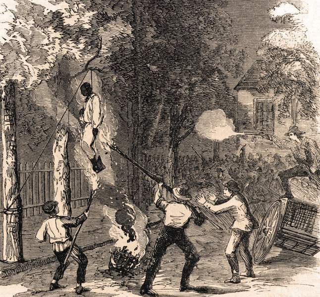 Murder of an African-American on Clarkson Street, New York City, July 13, 1863, artist's impression