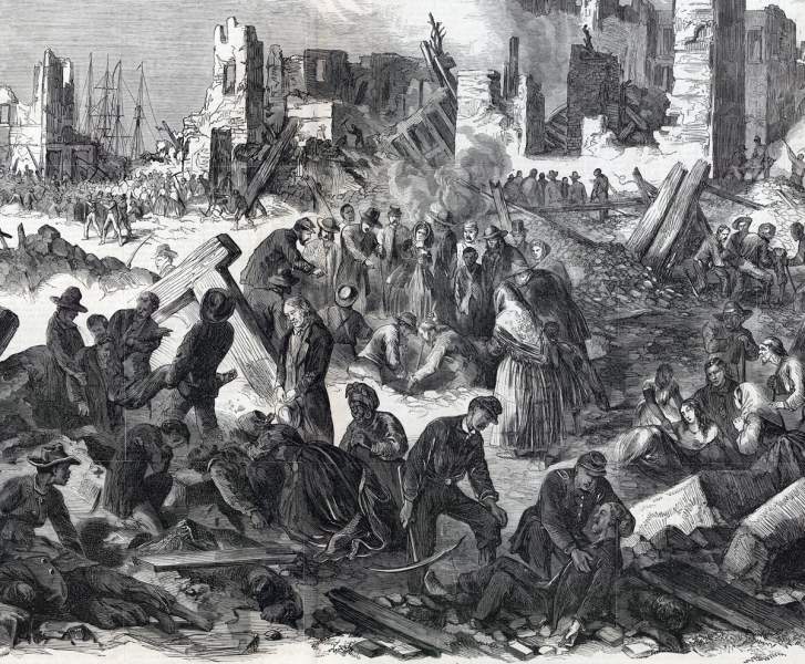 Aftermath of Ordnance Depot Explosion, Mobile, Alabama, May 25, 1865, artist's impression, detail