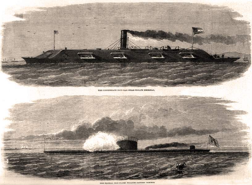 U.S.S. Monitor and C.S.S. Virginia, March, 1862, artist's impression