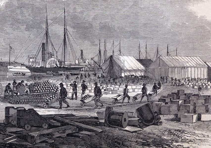 Union Army Ordnance Depot, Morris Island, Charleston Harbor, August, 1863, artist's impression, detail