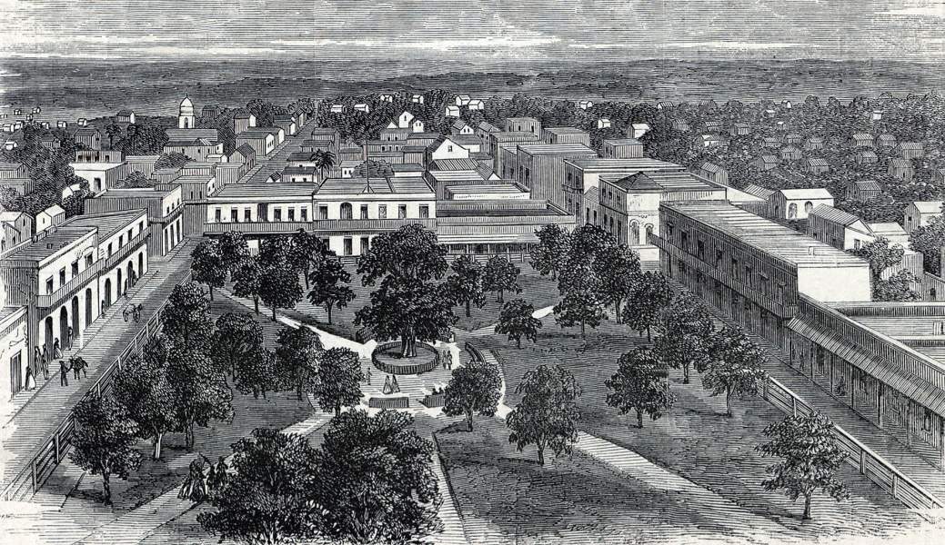 Matamoras, Mexico, view from the church tower, artist's impression, zoomable image