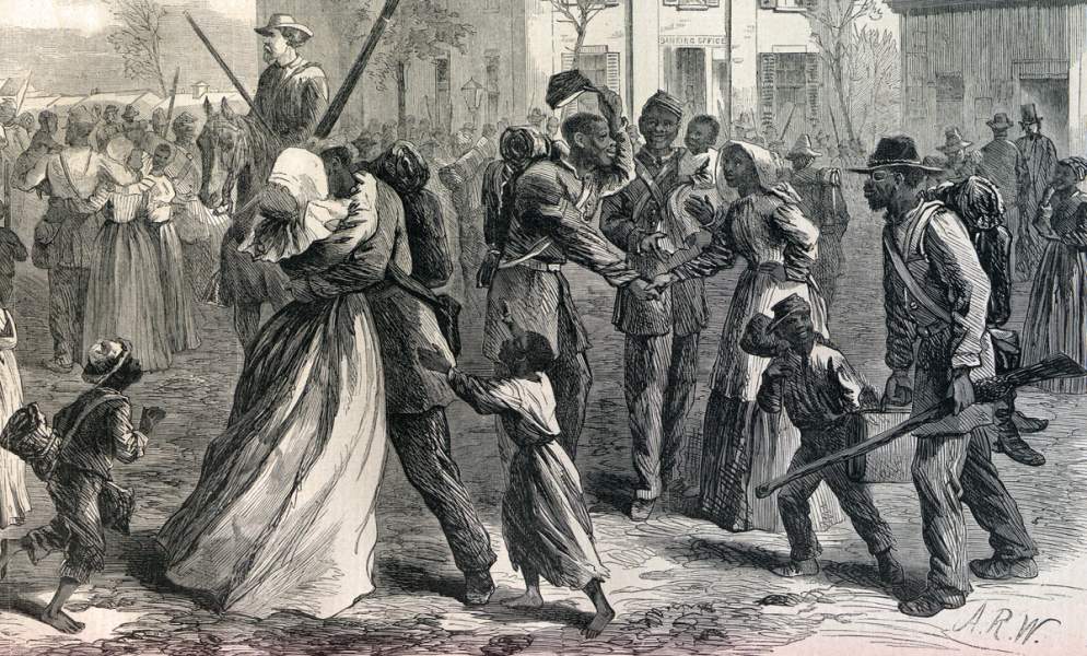 African-American Infantry mustering out, Little Rock, Arkansas, April, 1866, artist's impression, detail