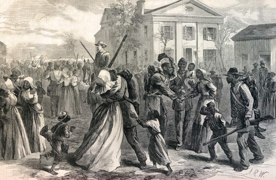 African-American Infantry mustering out, Little Rock, Arkansas, April, 1866, artist's impression, zoomable image