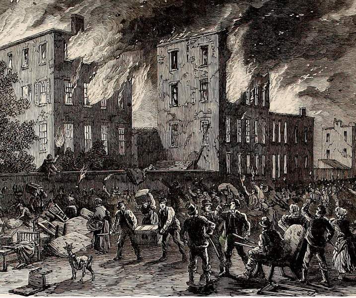 Burning of the New York City Orphan's Asylum, July 13, 1863, British artist's impression, detail