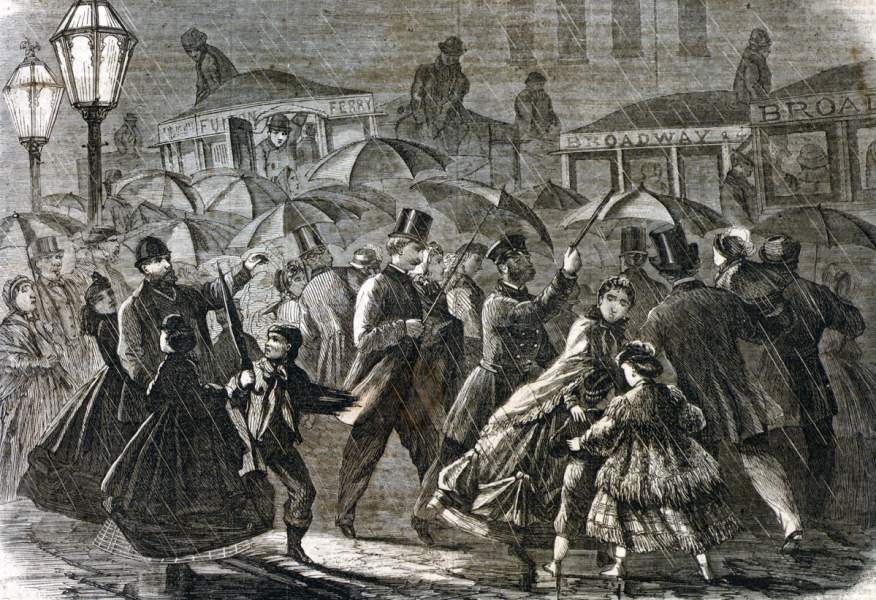 "A Rainy Night in the City," New York, January 1866, artist's impression