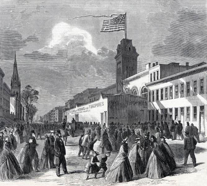 Metropolitan Sanitary Fair, Fourteenth Street, New York City, artist's impression, zoomable image