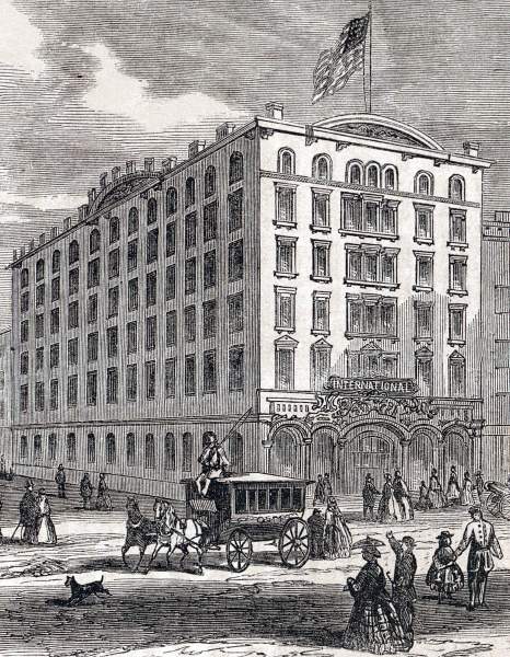 International Hotel, New York City, November 25, 1864, artist's impression