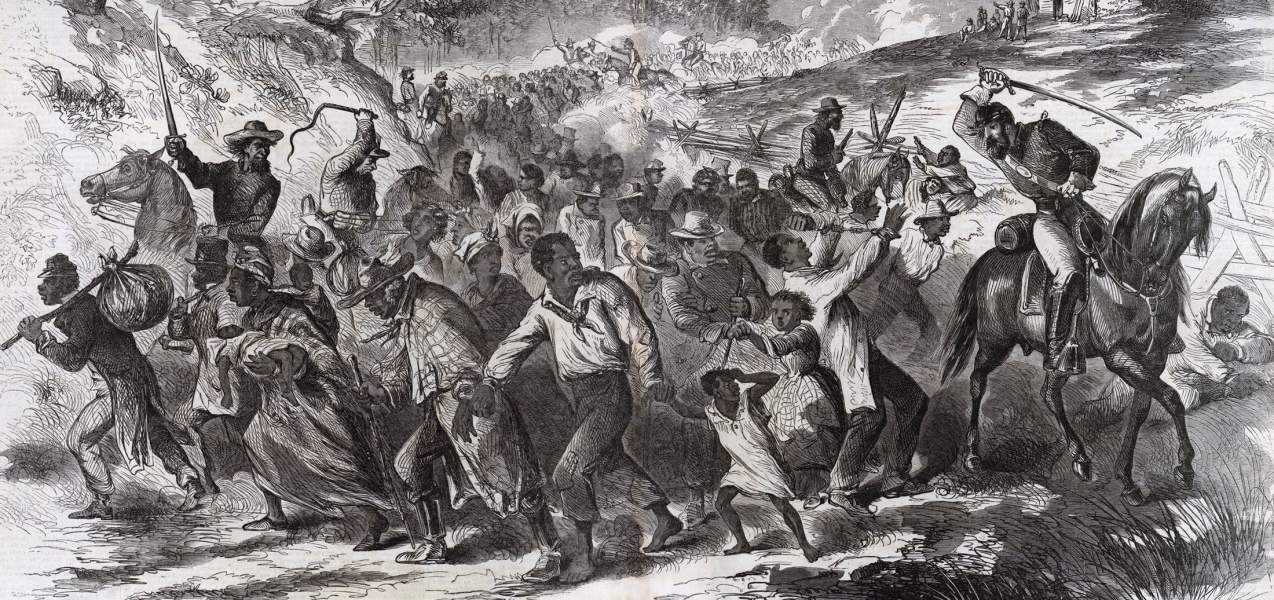 Captured African-Americans Being Driven South, artist's impression, November 1862, detail, zoomable image