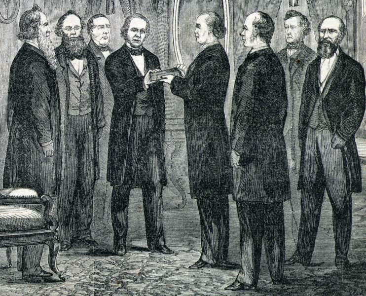 Andrew Johnson taking the Oath of Office as President, Kirkwood House, April 15, 1865, artist's impression, detail