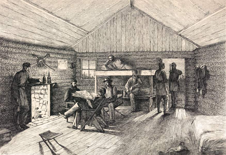 "Officers' Winter Quarters," Edwin Forbes, copper plate etching, 1876, zoomable image