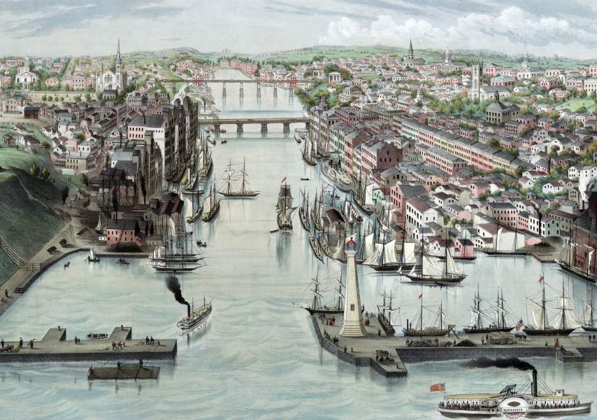 Oswego, New York, 1855, bird's-eye view, detail, zoomable image