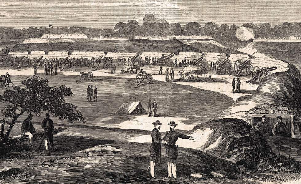 The Great River Battery besieging Port Hudson, Louisiana, June 1863, artist's impression, detail
