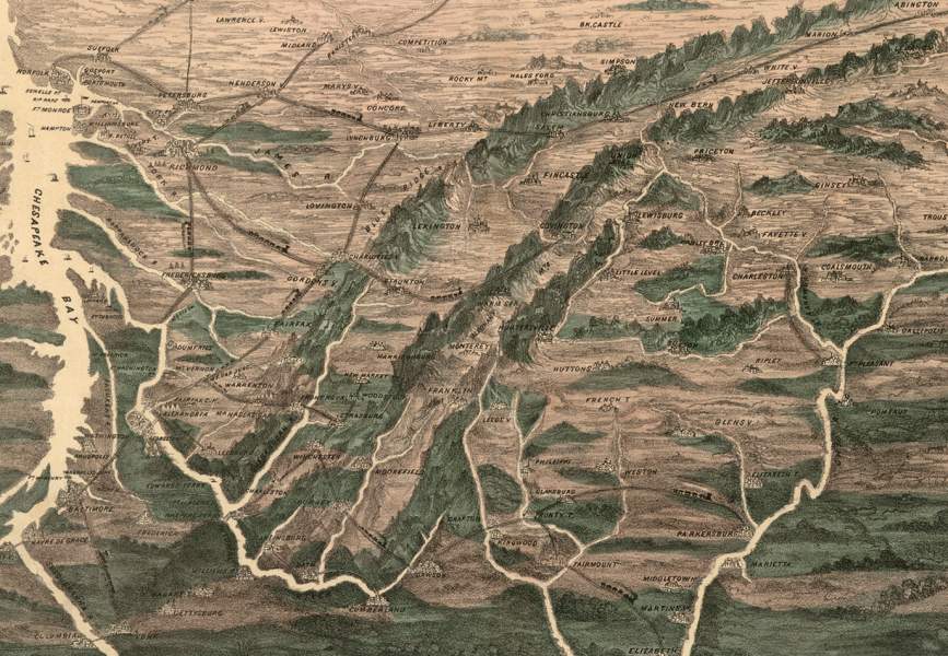 Maryland and Virginia, panoramic view south from central Pennsylvania, circa 1861, zoomable map