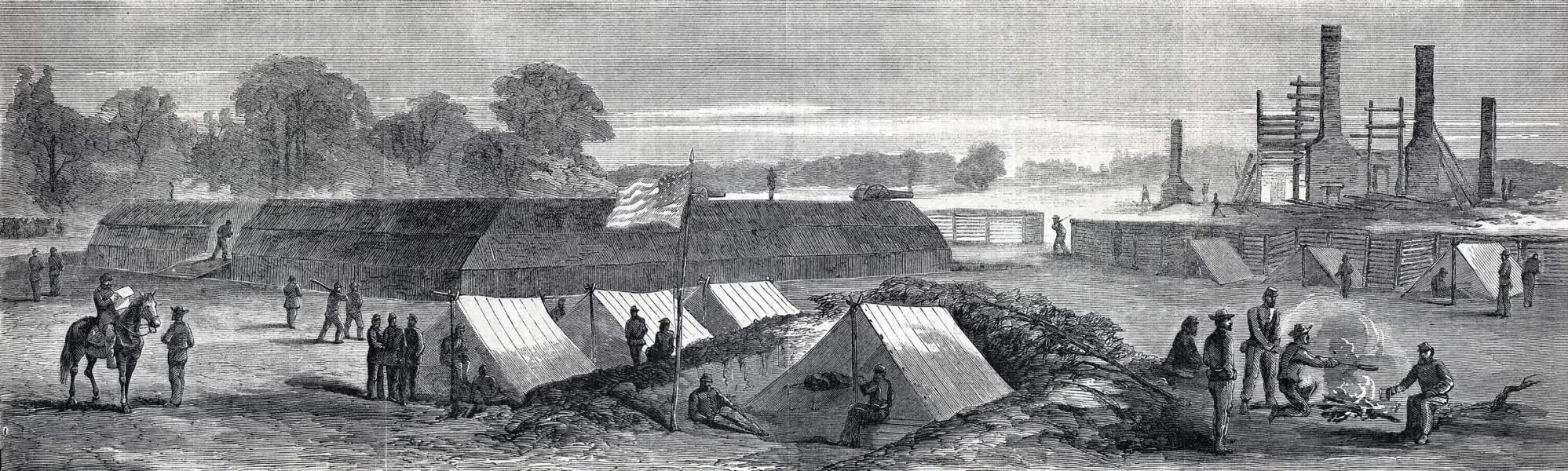Destroyed home of Colonel Pegram, C.S.A, Siege of Petersburg, Virginia, November 1864, artist's impression, zoomable image
