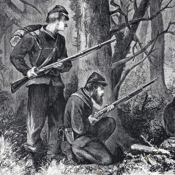 Contact between Union and Confederate pickets near Chattanooga, Tennessee, November, 1863, artist's impression, detail
