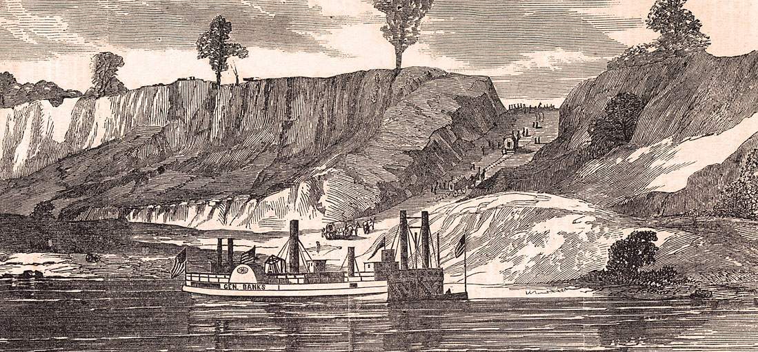 Confederate batteries defending Port Hudson, July 1863, artist's impression, detail