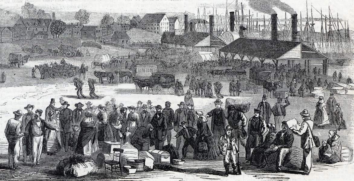 Rocketts Landing, Richmond, Virginia, September, 1865, artist's impression, detail