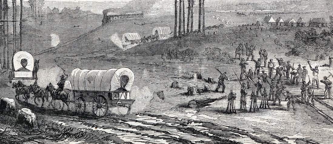 Union road-building, Siege of Petersburg, Virginia, November 1864, artist's impression, detail