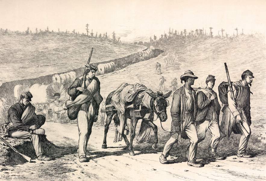 "The Rear of the Column," Edwin Forbes, copper plate etching, 1876, zoomable image