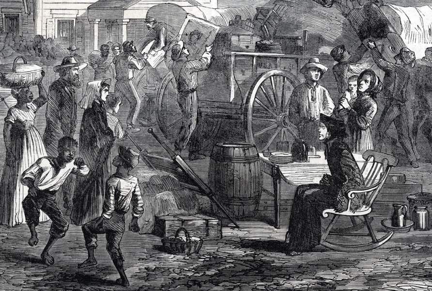 Confederate refugees moving south from Atlanta, October, 1864, artist's impression, further detail