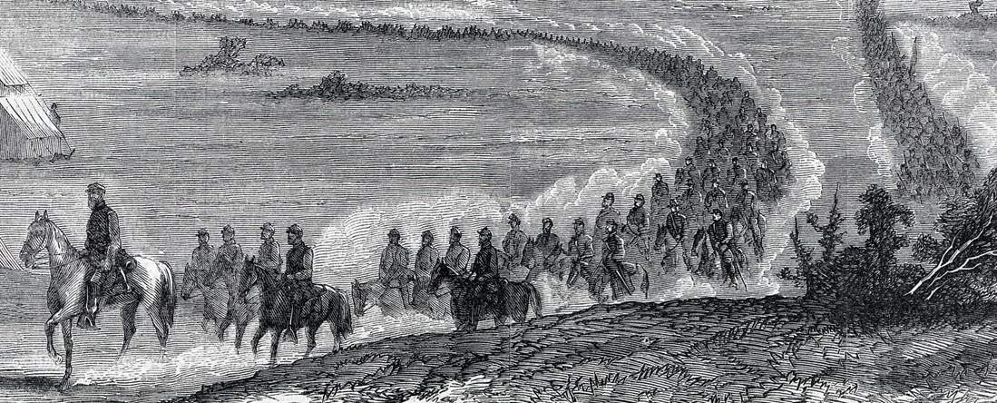 Union reinforcements moving forward, Siege of Petersburg, Virginia, November, 1864, artist's impression, detail