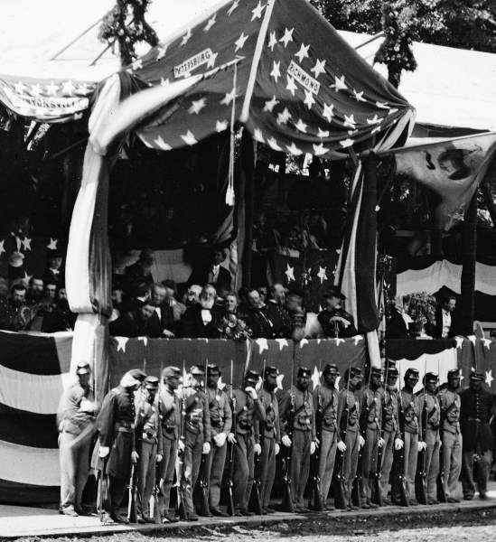 Reviewing Stand with waiting guests. the Grand Review of the Army, Washington DC, May 23-24, 1865, detail