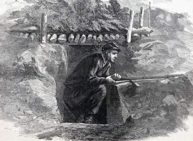 Hardened Union Rifle-Pit, Siege of Petersburg, Virginia, November 1864, artist's impression