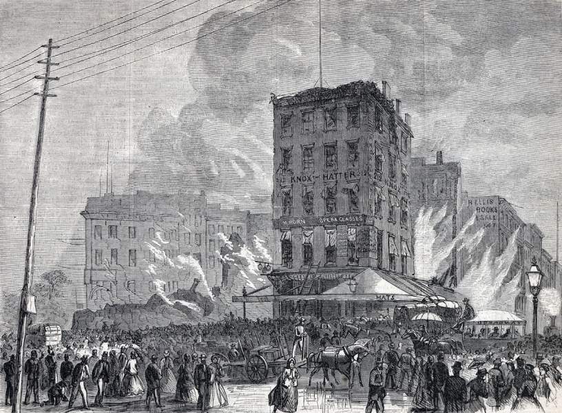 Ruins of P.T. Barnum's American Museum, New York City, July 14, 1865, artist's impression