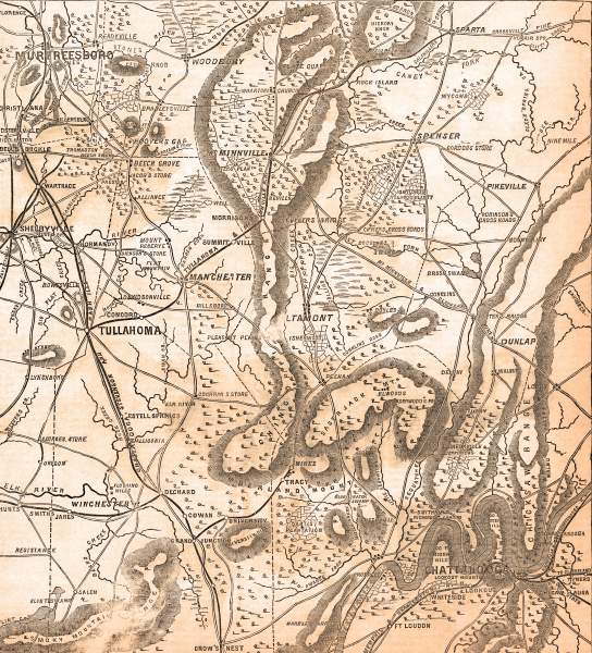 South Central Tennessee, August 1863, map, zoomable image