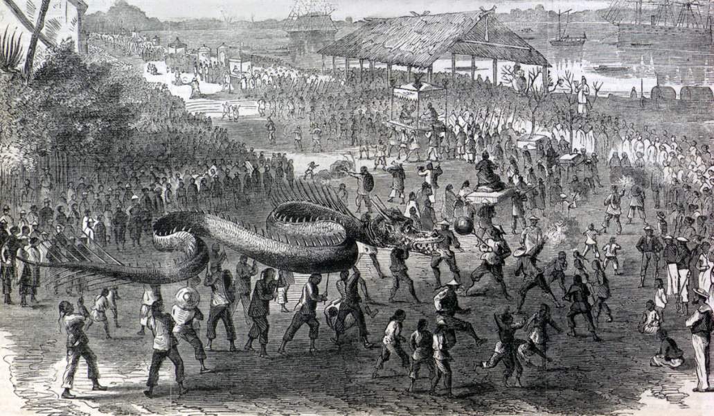 Procession of the Dragon, Saigon, Vietnam, circa 1865, artist's impression