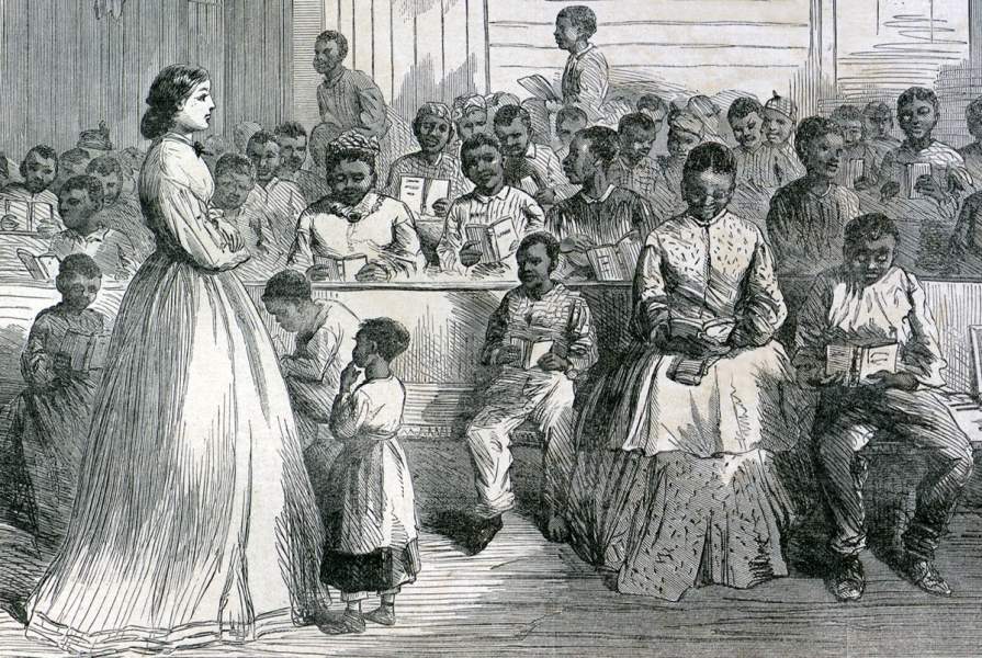 Classroom, Freedmen's Primary School, Vicksburg, Mississippi, May 1866, artist's impression, detail