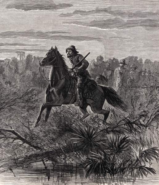 "Union Scouts in Louisiana," artist's impression, Harper's Weekly, May 1864, zoomable image
