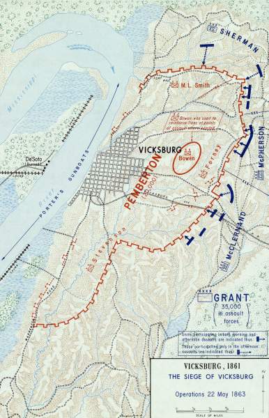 The Siege of Vicksburg, May 22, 1863, battle map, zoomable image