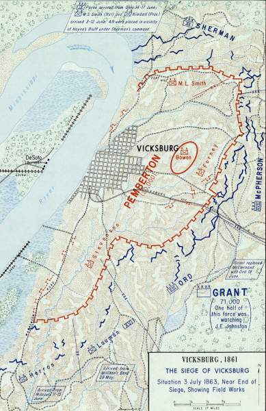 The Siege of Vicksburg, July 3, 1863, battle map, zoomable image