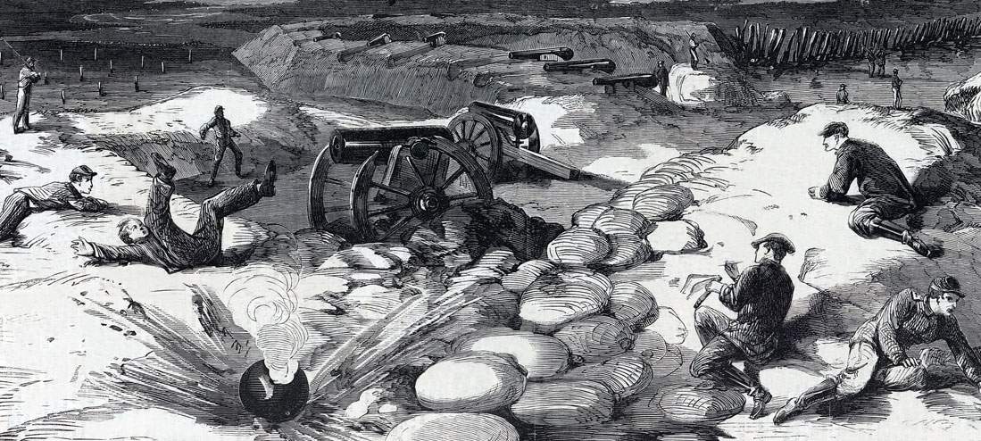 Union battery under fire during assault on Fort Wagner, South Carolina, July 19, 1863, artist's impression, detail