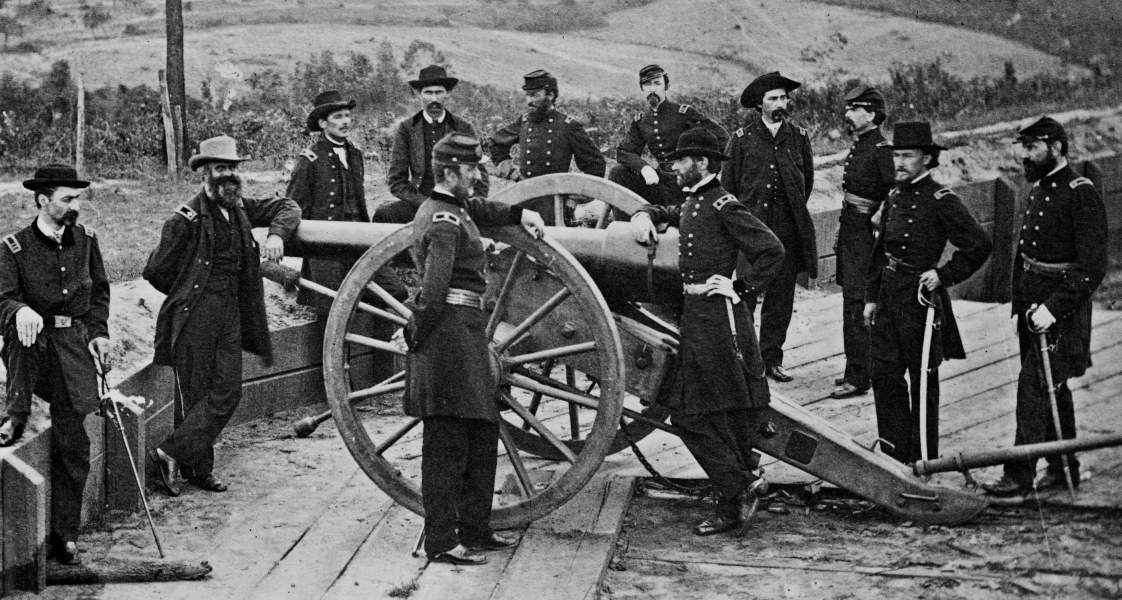 General William T. Sherman and staff officers, Atlanta, Georgia, November 1864, zoomable image