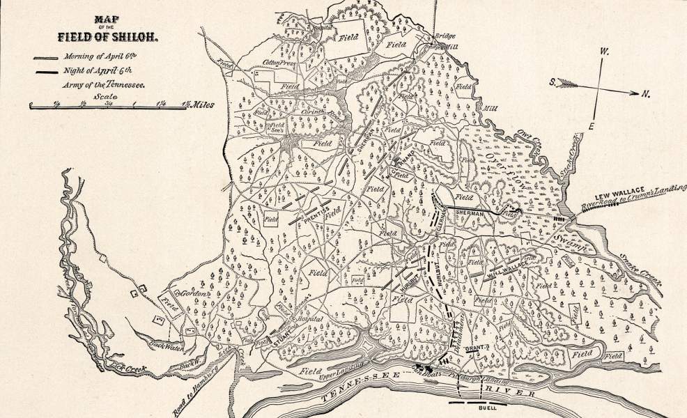 Pittsburg Landing, or Shiloh, Battle Map, April 6-7, 1862, zoomable image
