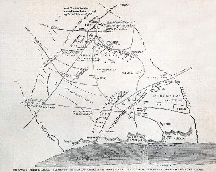 Pittsburg Landing, or Shiloh, April 6-7, 1862, Frank Leslie's Magazine battlemap