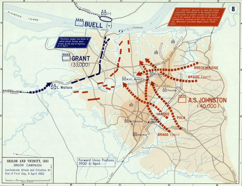 Battle of Shiloh, First Day, April 6, 1862, battle map, zoomable image