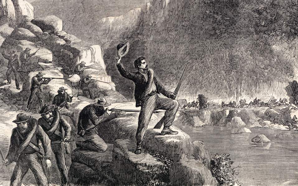 Ambush of a Federal Supply Train, Tennessee, October 1863, artist's impression, zoomable image