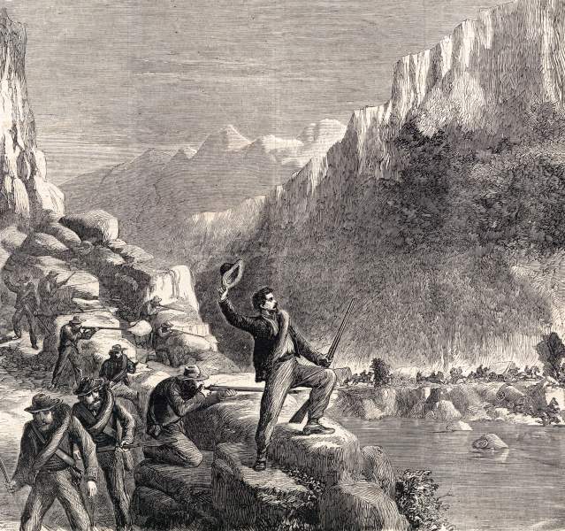 Ambush of a Federal Supply Train, Tennessee, October 1863, artist's impression, zoomable image
