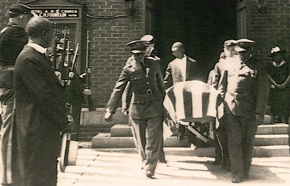 Casket of Ephraim Slaughter leaving the A.M.E. Zion Church in Harrisburg, Pennsylvania, February 1943, detail