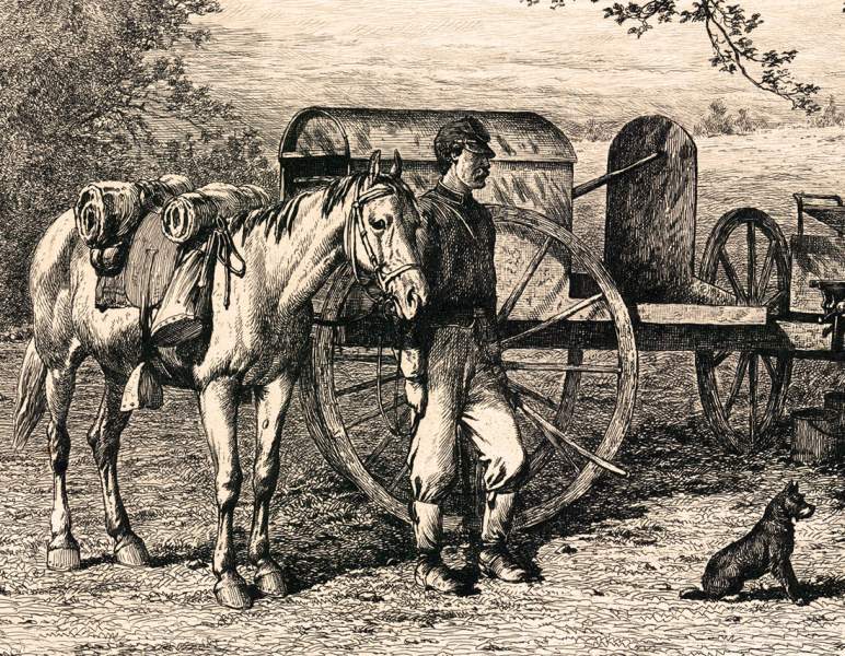 "A Scene on the Roadside near Summer Camp," Edwin Forbes, copper plate etching, 1876, further detail 2.