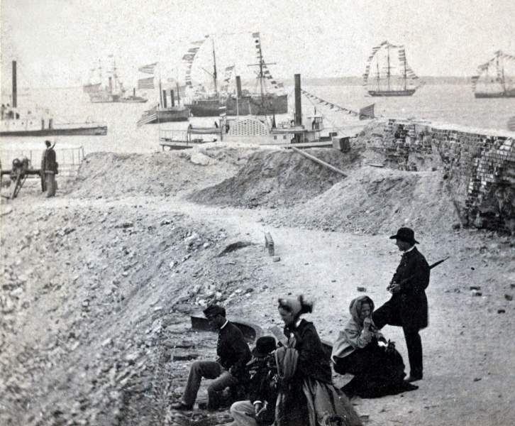 Parapet of Fort Sumter and Charleston Harbor, Flag Raising Ceremony, April 14, 1865