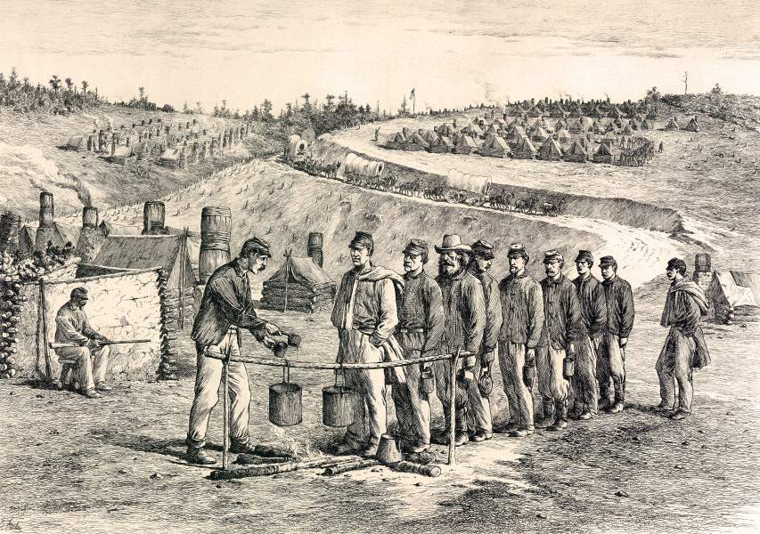 "'Fall In For Soup' - Company Mess," Edwin Forbes, copper plate etching, 1876, zoomable image