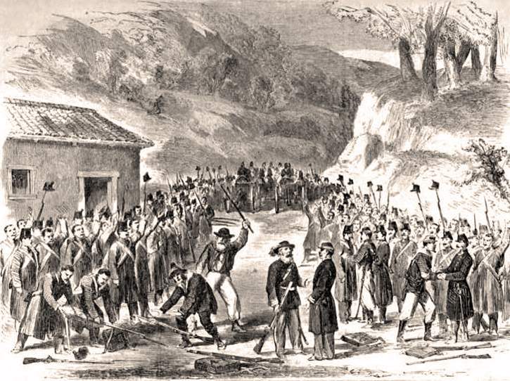 Bourbon troops surrender to Garibaldi at Soveria in southern Italy, August 30, 1860