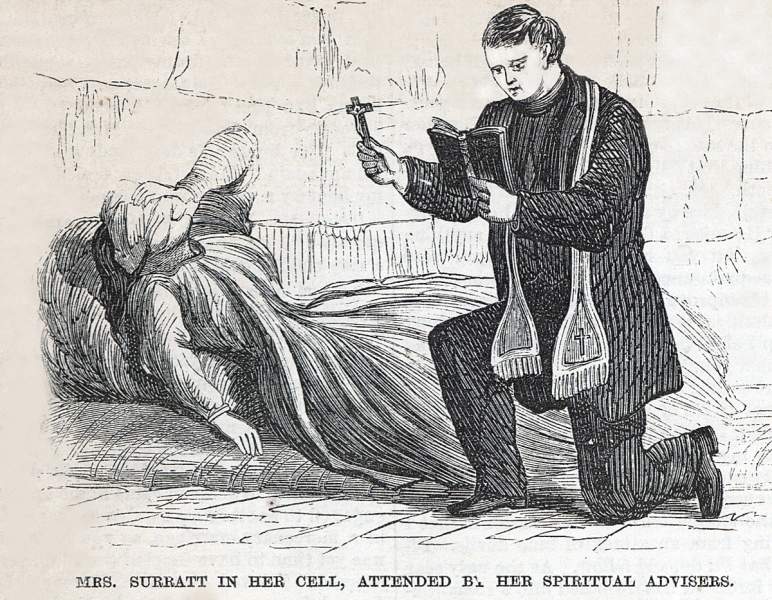 Mary Surratt receiving the last rights, Old Penitentiary, Washington D.C., July 7, 1865, artist's impression
